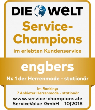 engbers ist die Nr. 1 der Studie "Service-Champions 2018" in der Branche "Herrenmode – stationär"